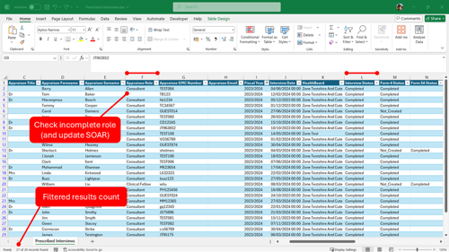 Prescribed search results - filtering columns in Excel